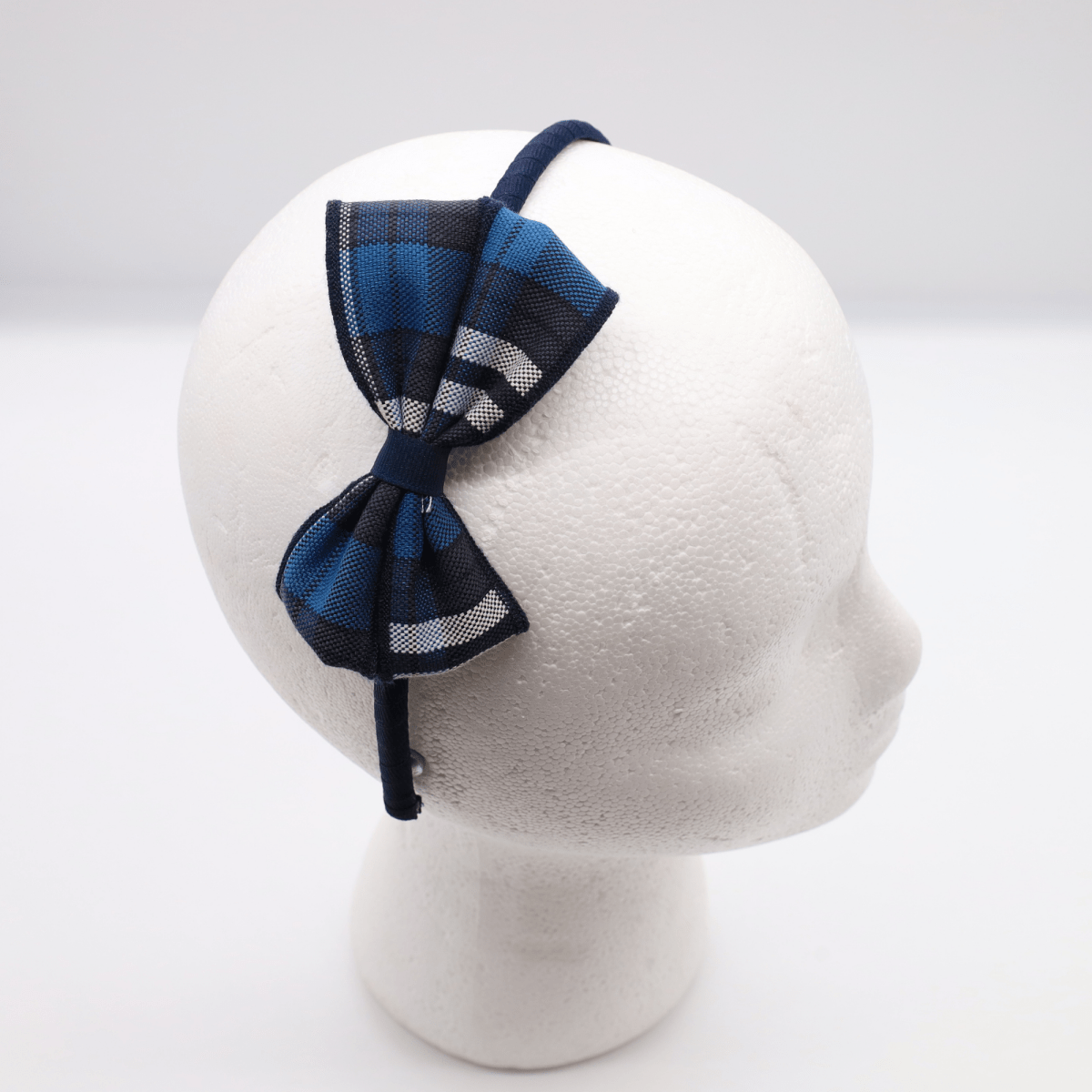 Large Plaid Bow Headband – Navy/Blue - Logo Express Uniforms - School Uniforms