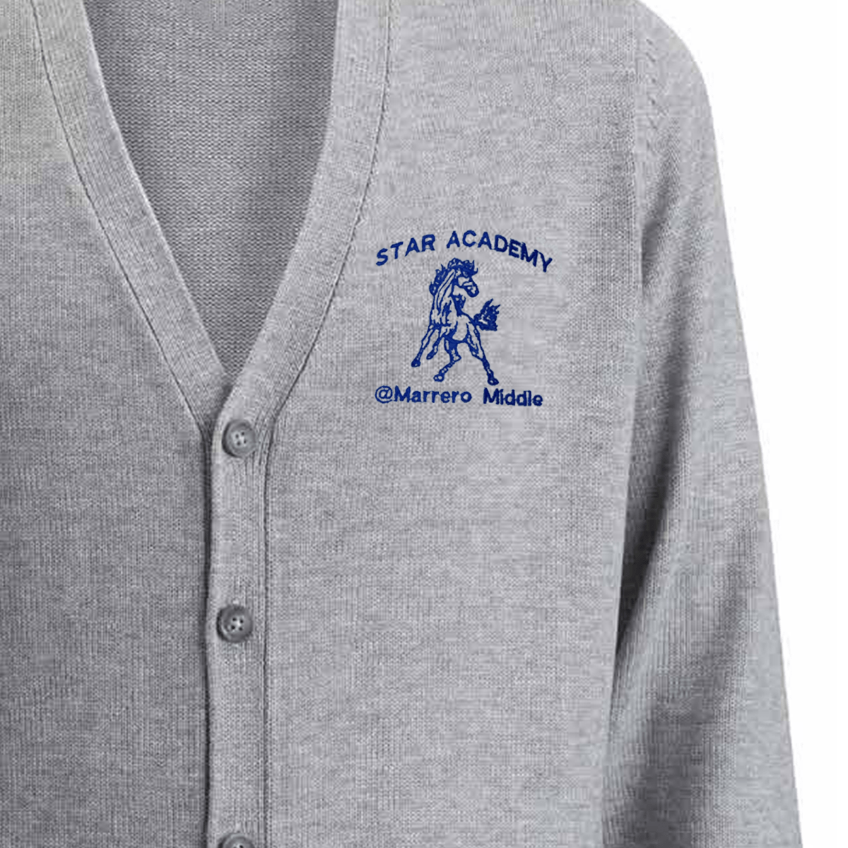 Marrero Middle Grey Cardigan V - Neck - Logo Express Uniforms - School Uniforms