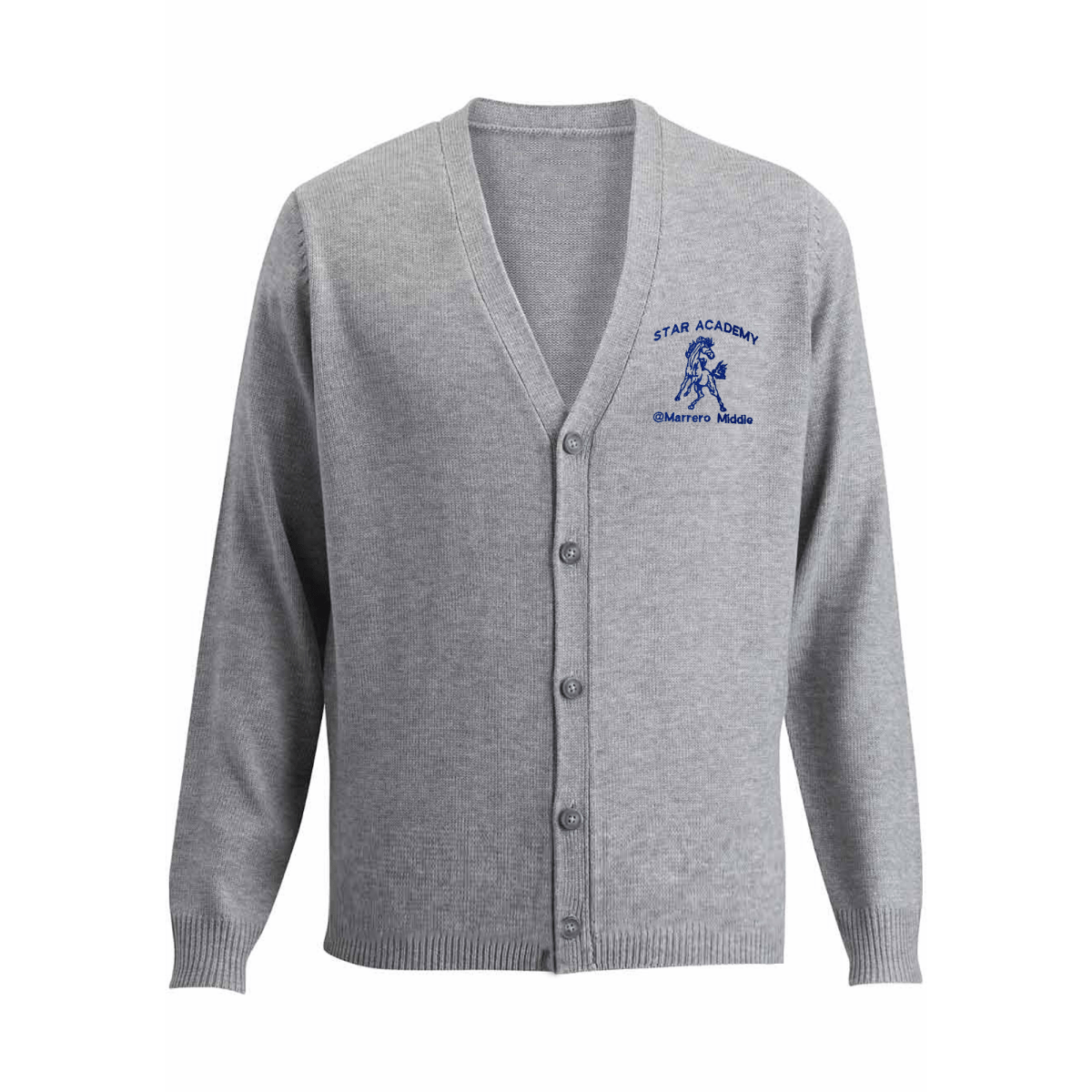 Marrero Middle Grey Cardigan V - Neck - Logo Express Uniforms - School Uniforms
