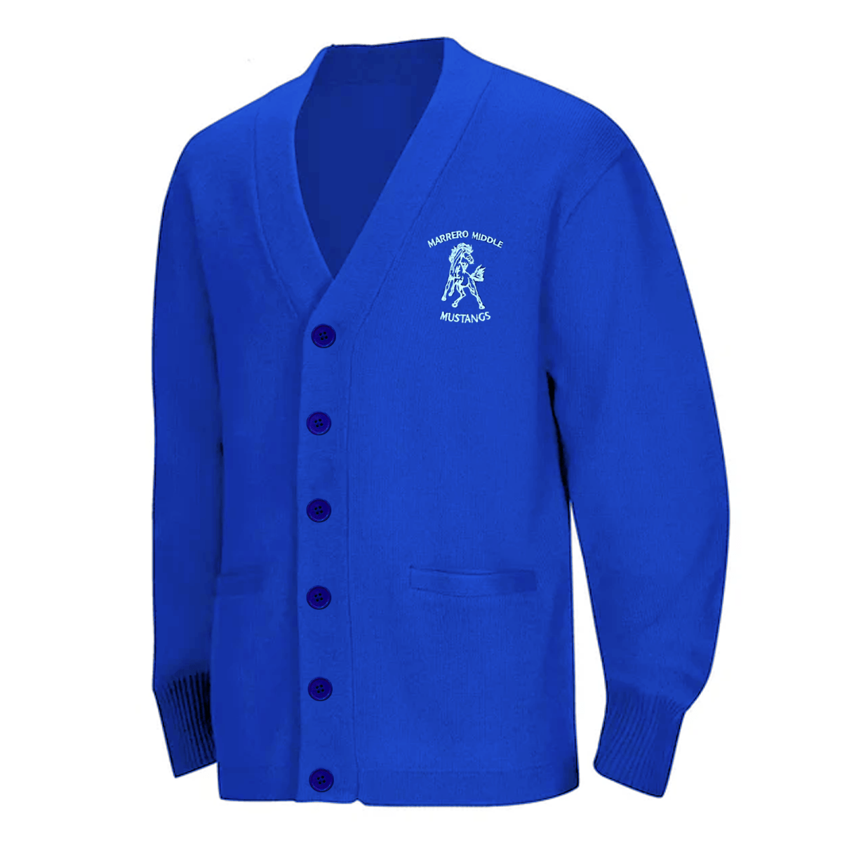 Marrero Middle Royal Cardigan V - Neck - Logo Express Uniforms - School Uniforms