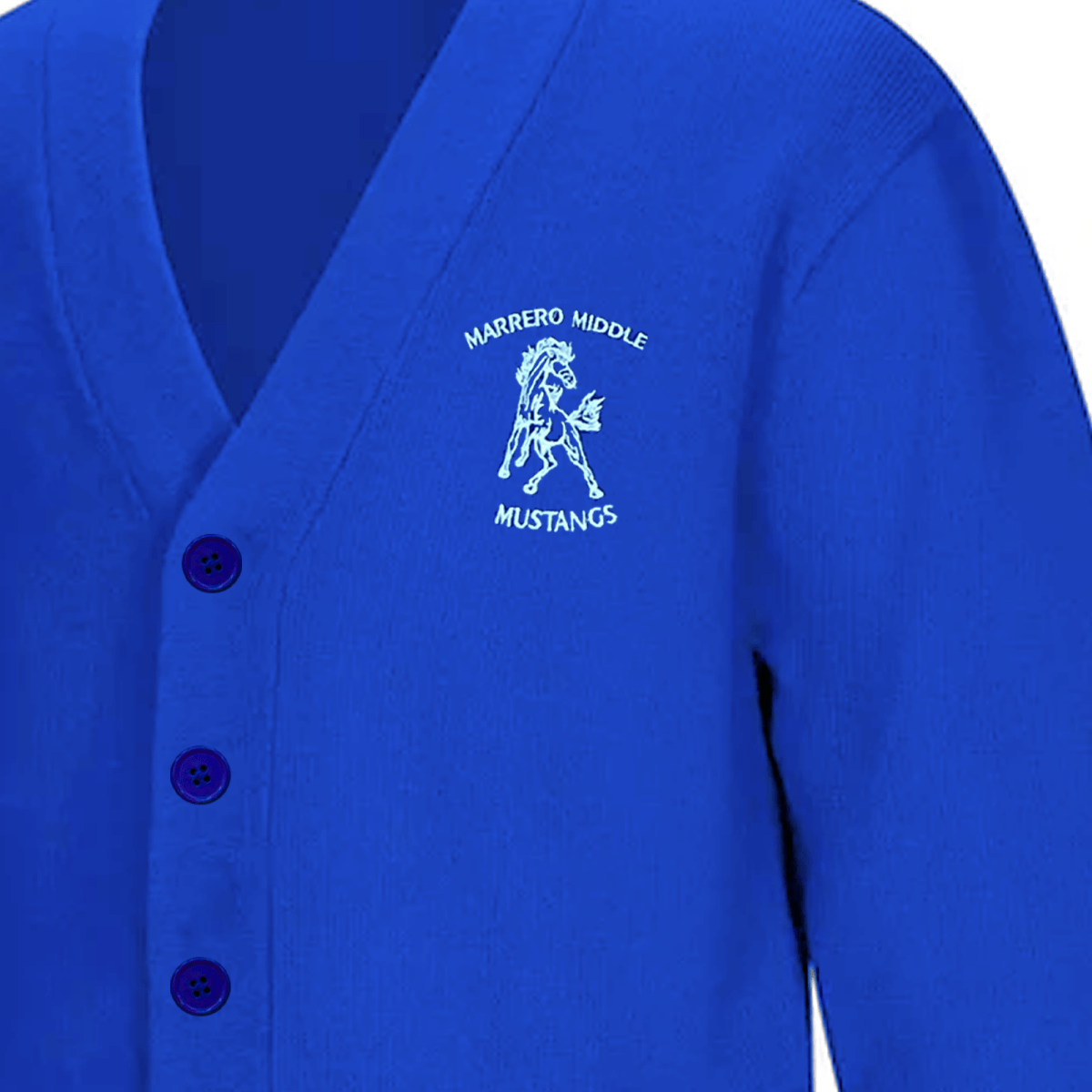 Marrero Middle Royal Cardigan V - Neck - Logo Express Uniforms - School Uniforms