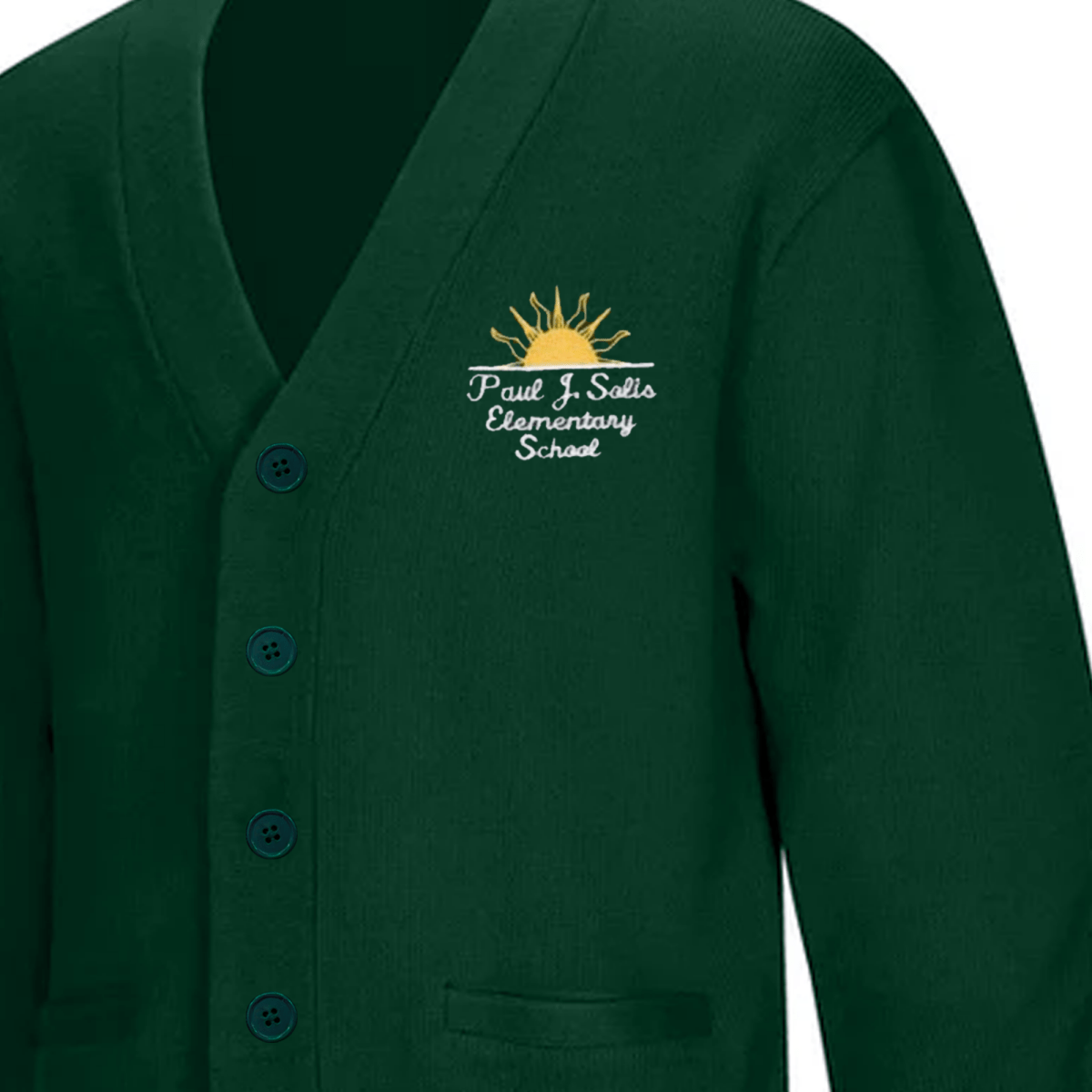 Paul J. Solis Forest Green Cardigan V - Neck - Logo Express Uniforms - School Uniforms