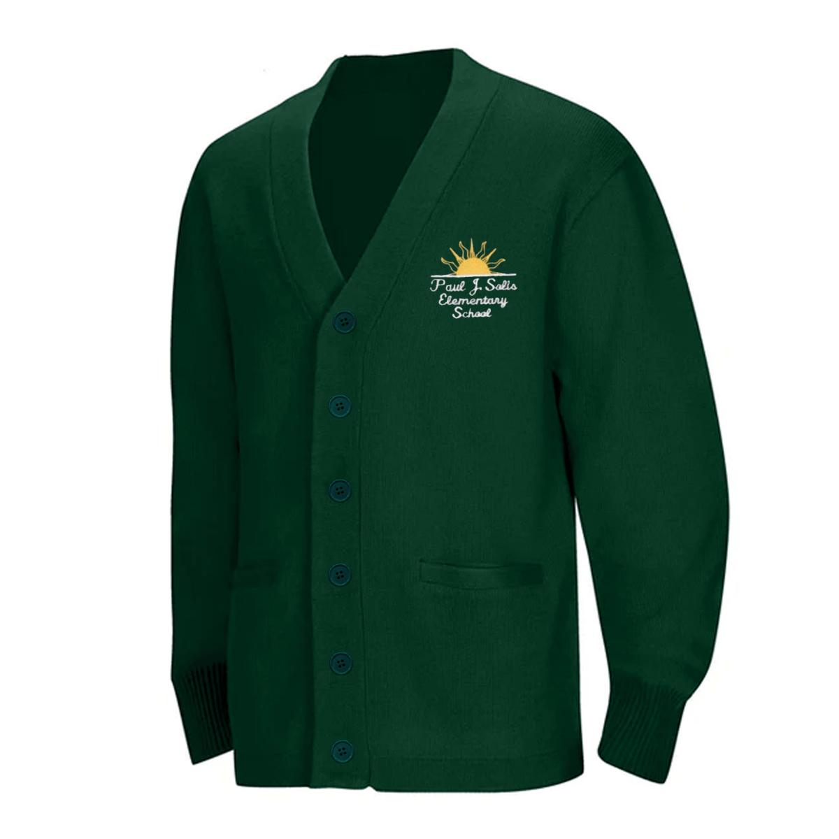 Paul J. Solis Forest Green Cardigan V - Neck - Logo Express Uniforms - School Uniforms
