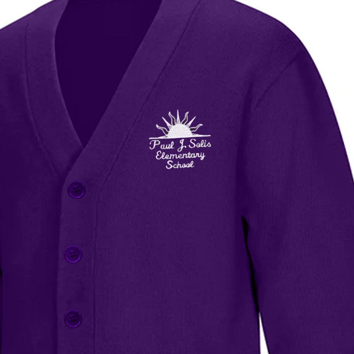 Paul J. Solis Purple Cardigan V - Neck - Logo Express Uniforms - School Uniforms