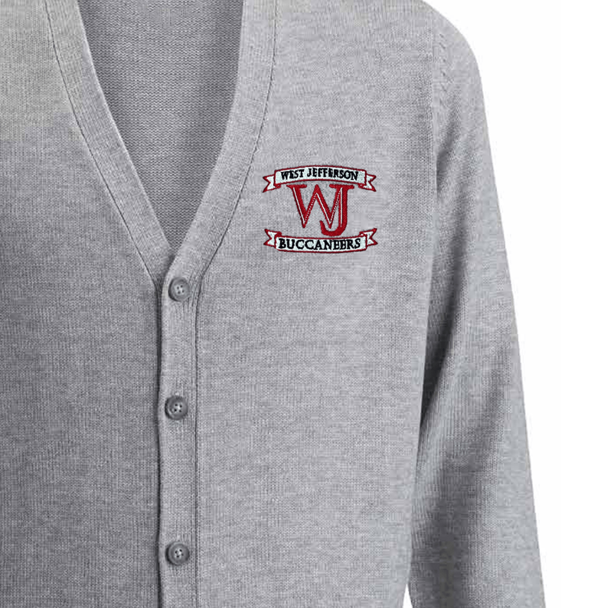 West Jefferson Grey Cardigan V - Neck - Logo Express Uniforms - School Uniforms