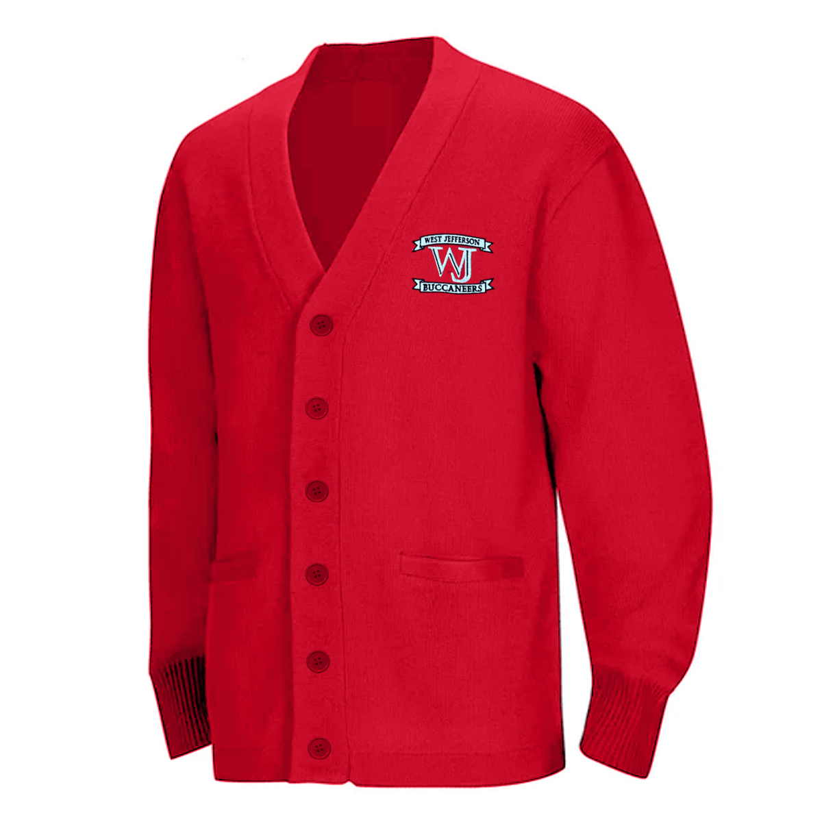 West Jefferson Red Cardigan V - Neck - Logo Express Uniforms - School Uniforms