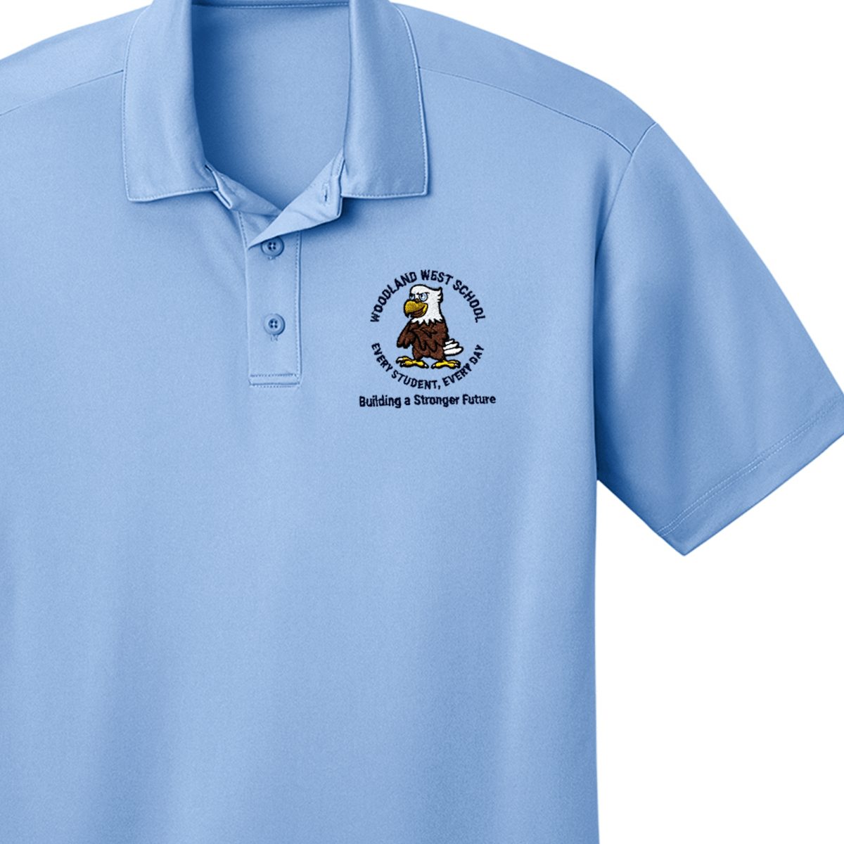 Woodland West 1st - 5th Light Blue Polo - Logo Express Uniforms - School Uniforms