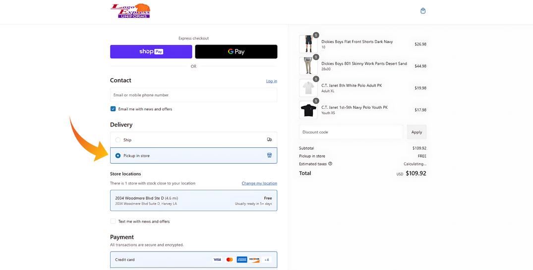 How to create an in-store pickup order – Logo Express Uniforms