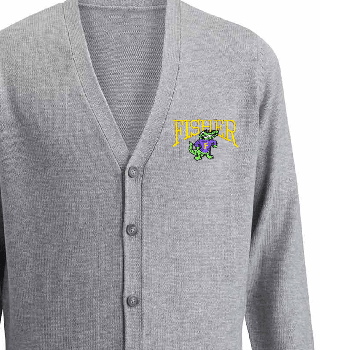 Fisher Middle/High School Sport Grey Cardigan - Logo Express Uniforms - School Uniforms