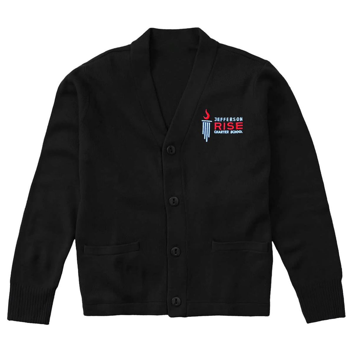 Jefferson RISE Black Cardigan V-Neck - All Grades – Logo Express