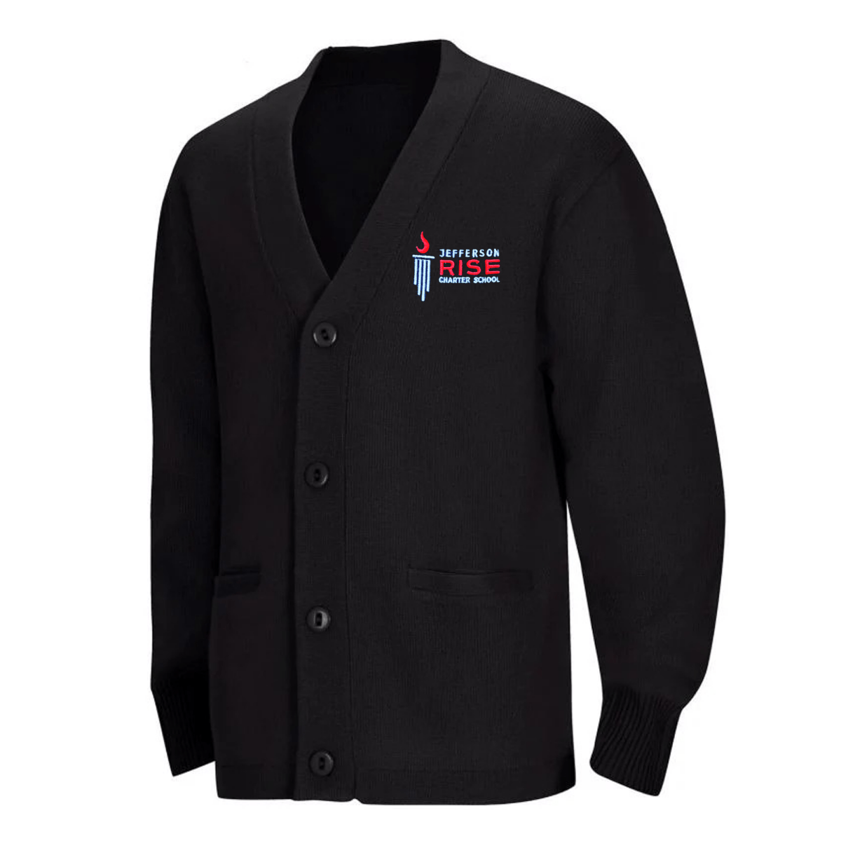 Jefferson RISE Black Cardigan V-Neck - All Grades - Logo Express