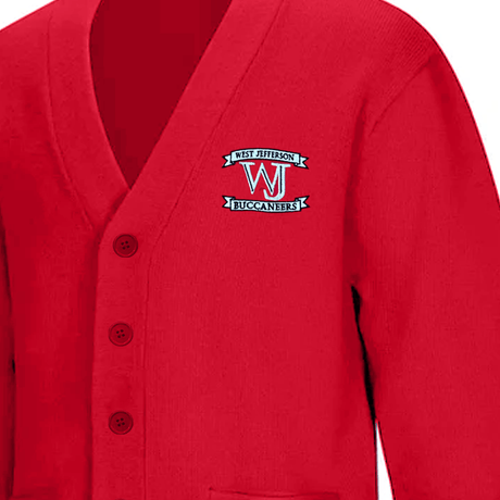 West Jefferson Red Cardigan V - Neck - Logo Express Uniforms - School Uniforms